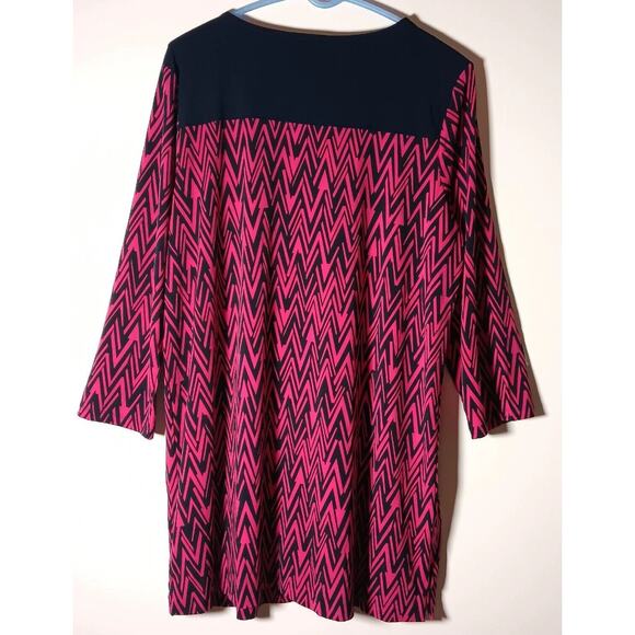 Anne Klein Top Chevron Geometric Pull Over Blouse Pink Navy XL - Picture 5 of 11
